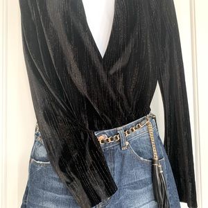 Zara Deep V Black Velvet Body Suit
